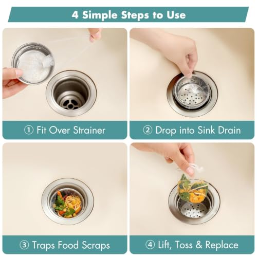 200 Pack Disposable Drain Covers for Sourdough, Kitchen Mesh Sink Strainer Bags, Anti-Clog Drain Catchers for Food Scraps, Coffee Grounds & Hair, Kitchen & Bathroom