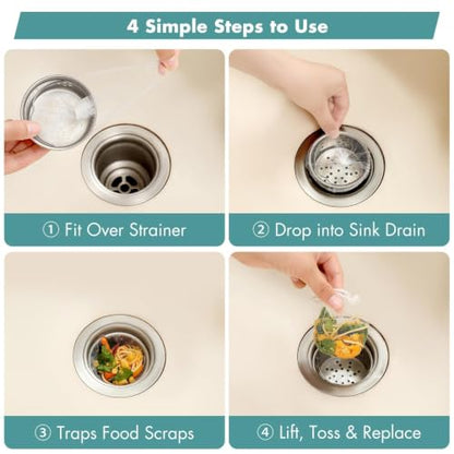 200 Pack Disposable Drain Covers for Sourdough, Kitchen Mesh Sink Strainer Bags, Anti-Clog Drain Catchers for Food Scraps, Coffee Grounds & Hair, Kitchen & Bathroom