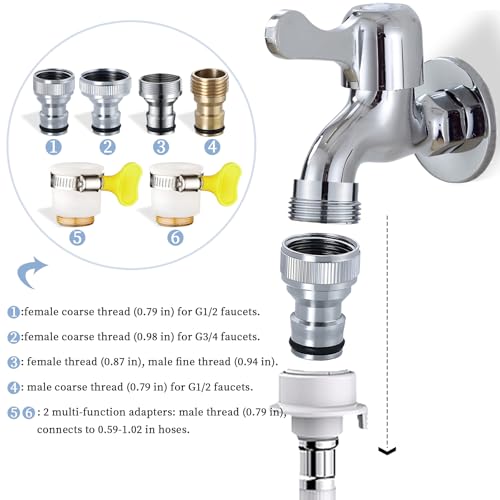6 pcs Faucet Tap Quick Connector Kit, VEINARDYL 4 Washing Machine Quick Connector and 2 Universal Faucet Adapter, Thread Sink Faucet Adapter Connecting Garden Hose for Dishwasher Car Wash