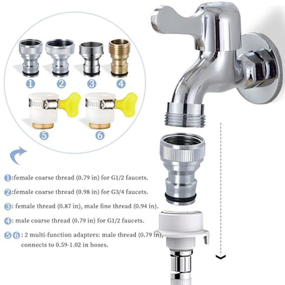 6 pcs Faucet Tap Quick Connector Kit, VEINARDYL 4 Washing Machine Quick Connector and 2 Universal Faucet Adapter, Thread Sink Faucet Adapter Connecting Garden Hose for Dishwasher Car Wash