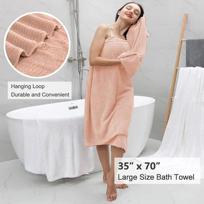 8 Pcs Pink Oversized Bath Towel Set-2 Extra Large Bath Sheets,2 Hand Towels,4 Washcloths-600GSM Soft Highly Absorbent Quick Dry Beach Chair Towels - color: Pink, size: 8 Pcs Towel Set