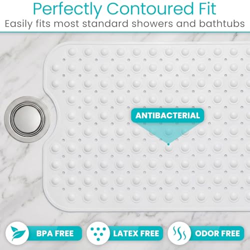 Vive Bathtub Mat for Bath & Shower Floors - Anti Non Slip Suction Rubber | Skid Pad for Tub, Bathroom, Elderly, Kids - Eco-Friendly, Resistant Strong, Textured Rectangle Grip - Machine Washable - color: Clear