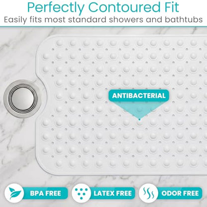 Vive Bathtub Mat for Bath & Shower Floors - Anti Non Slip Suction Rubber | Skid Pad for Tub, Bathroom, Elderly, Kids - Eco-Friendly, Resistant Strong, Textured Rectangle Grip - Machine Washable - color: Clear