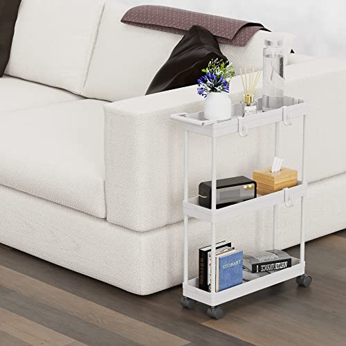 Simple Houseware 3-Tier Slim Rolling Cart w/Handle 5.5" Wx27.5 H, White | Storage Cart for Narrow Space (5.5-Inch Wide) Kitchen, Bathroom, Laundry Room - color: White