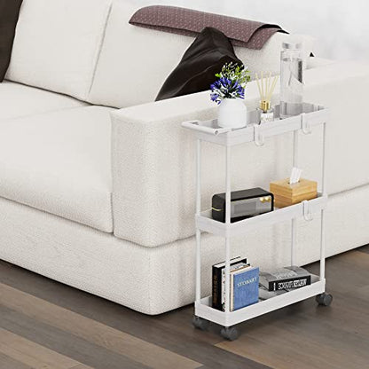 Simple Houseware 3-Tier Slim Rolling Cart w/Handle 5.5" Wx27.5 H, White | Storage Cart for Narrow Space (5.5-Inch Wide) Kitchen, Bathroom, Laundry Room - color: White