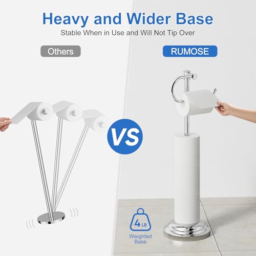 RUMOSE Toilet Paper Holder Stand for Floor Free Standing, Chrome | Bathroom Freestanding Toilet Tissue Roll Holder with Storage, Adjustable 17-25 Inch, Rustproof, SUS304 Stainless Steel - color: Chrome