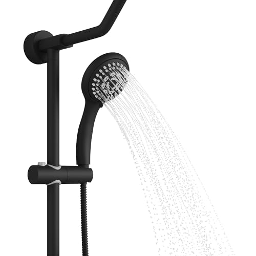 PULSE ShowerSpas Kauai III Matte Black Rain Shower Head with Handheld Spray - 2.5 GPM, 8" Showerhead, 5-Function HandShower, Adjustable Slide Bar - Shower Heads with Handheld Spray Combo - color: Matte Black, size: 2.5 Gallon Per Minute