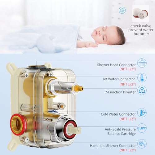EMBATHER 8'' Shower System with Handheld Trim Kit, Polished Chrome | 2-IN-1 Shower Faucet Set, 3-Mode Shower Head, 8-Setting Handheld Spray, Pressure-balanced Valve & Trim Kit - color: Polished Chrome, size: 8 Inch