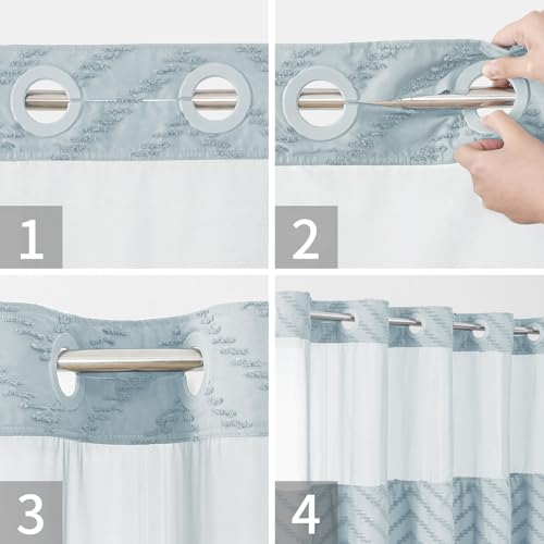 eachope No Hook Boho Farmhouse Shower Curtain with Snap-in Fabric Liner set-71Wx74H(72H),Tufted Chevron Striped Hotel Grade Cloth Shower Curtains for Bathroom with Window,Water Repellent,Fog Blue - color: Fog Blue, size: 71"W x 74"L (Pack of 1)
