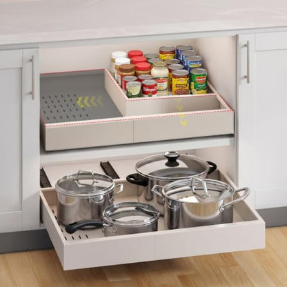 Fokyfok Pull out Cabinet Organizer,Expandable,No Drill,Heavy Duty,Kitchen | 16"-21"Wx13"-17"D,3 Rails,Pull out Drawers,Cabinet Drawers Slide out,Roll out Shelves,Pantry,Bathroom,Adhesive,Adjustable,1PC - size: 16"-21"W X 13"-17"D