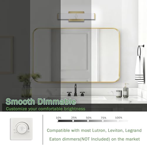 16 Inch Bathroom Vanity Light 2000LM, 5700K Daylight White Modern Bathroom Light Dimmable, AC 120V 20W Gold LED Vanity Lighting Fixtures Wall Sconce ETL Certified, 2Pack - color: Gold-5700K, size: 16 INCH(2 Pack)