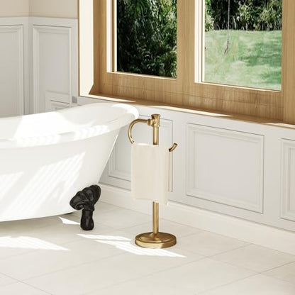 17 Inch Brushed Gold Stand Towel Bar Hanger Hand Towel Bar Bathroom Vanity Countertop Towel Holder Free Standing Stainless Steel Towel Ring Hardware Accessories Towel Rack - color: Brushed Gold