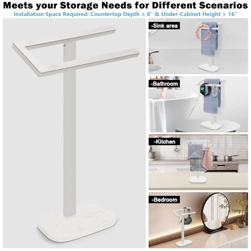 Livabber Standing Hand Towel Holder, 304 Stainless Steel Hand Towel Rack Stand with Heavy Marble Base, Bath Accessories, Towel Ring for Bathroom Kitchen Countertop, 14 Inch (Chrome) - color: Chrome