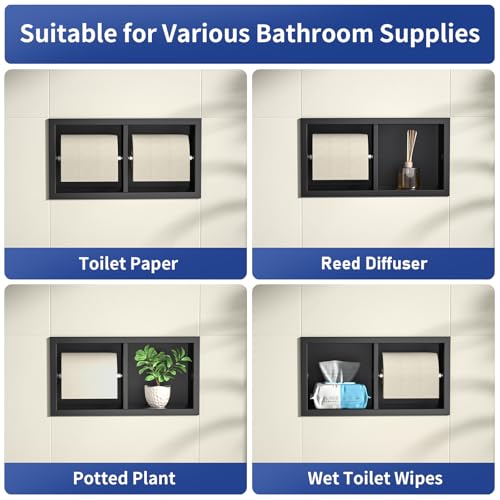 Dual Roll Toilet Paper Holder, Recessed Toilet Tissue Holder | for Bathroom Remodeling, 304 Stainless Steel Horizontal Toilet Paper Niche (Matte Black) - color: Matte Black