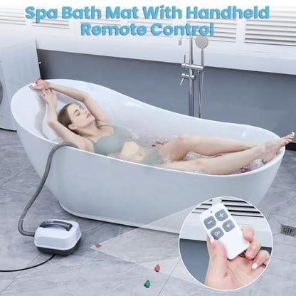 Portable Spa Bubble Bath Mat, Full Body Bubbling Non-Slip Bath Mat with Remote, Pillow & Electric Air Pump - Adjustable Bubble Settings for Bathtub Home Spa Relaxation (Normal Suction Cup)
