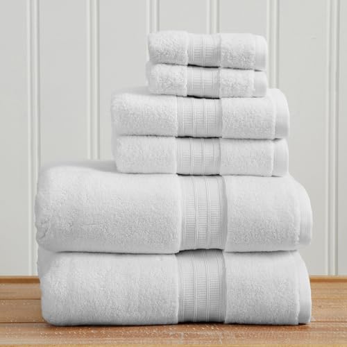Great Bay Home 100% Cotton 6 Piece Towel Set - Absorbent, Quick-Drying, Classic Bath Towels for Bathroom - Zero-Twist Fibers (White) - color: White, size: 6 Piece Set
