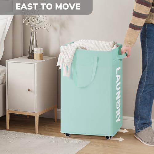 Goodpick 75L Rolling Laundry Basket with Removable Wash Bag for Living Room | Laundry Basket with Wheels, Collapsible Laundry Basket, Rolling Laundry Hamper with Handle for College Dorm,Blue - color: Blue 1-Pack