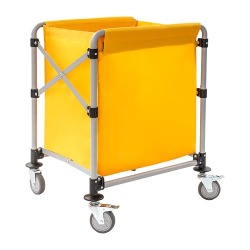 Industrial Laundry Cart Collapsible W/Wheel Steel Frame (Yellow) | Commercial Rolling Laundry Hamper Wire Laundry Sorter Folding for Home Hotel Laundromat Heavy Duty with Removable Liner - color: Yellow