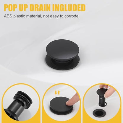 Bathroom Faucet 1 Hole Single Waterfall Vanity Sink Faucet Matte Black | One Hole Bathroom Sink Faucet, Square Single Handle, 6 Inch Deck Plate For 3 Hole, Supply Line, Pop-up Drain,Fits RV Restroom - color: Matte Black, style: Short - With Pop Up Drain