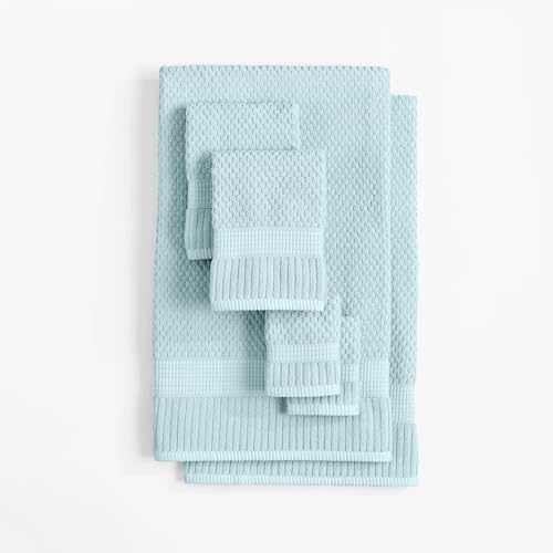 NY Loft 100% Cotton 6-Piece Bath Towel Set | Seafoam | Oeko-TEX | Quick-Dry | 30" x 52" Bath Towels | 16" x 28" Hand Towels | 12" x 12" Washcloths | Super Absorbent | Designer-Styled Texture - color: Seafoam, size: 6 Piece Set
