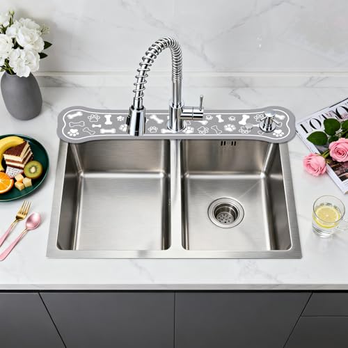 2Pcs Bone Shape Kitchen Sink Splash Guard Faucet Mat Dog Paw Dog Pattern Faucet Mat for Bathroom Kitchen 5.51x23.62In - color: Bone Shape