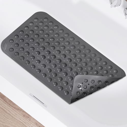 WarmSnow Non Slip Shower Mats for Inside Shower 15 x 27.5 Inch, TPE Bathtub Mat Non-Slip, Bath Mat for Tub with Suction Cups, Drain Holes Bath Tub Mat for Bathroom, Dark Gray - color: Dark Gray, size: 27.5" x 15" (Rectangular)
