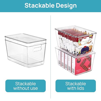 Vtopmart 8 Pack Clear Stackable Storage Bins with Lids, Large | BPA-free Plastic, Organize Vertically, For Pantry Kitchen Fridge Cabinet Closet Bathroom, Built to Last, Easy to Move - size: L( 11"L x 7.5"W x 6"H)
