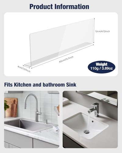 Acrylic Sink Splash Guard, Highly Transparent Fixed Splash Guard for Kitchen Island & Bathroom（15.8"L x 1.6"W x 4.7"H） - size: 15.8″