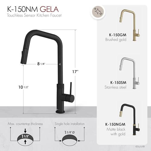 Stylish Touchless Kitchen Faucet with Pull Down Sprayer Single Lever Handle Dual Function Stainless Steel Kitchen Sink Faucet with Ceramic Cartridge and Aerator Matte Black Finish, K-150NM - color: Matte Black