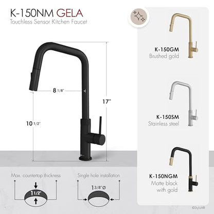Stylish Touchless Kitchen Faucet with Pull Down Sprayer Single Lever Handle Dual Function Stainless Steel Kitchen Sink Faucet with Ceramic Cartridge and Aerator Matte Black Finish, K-150NM - color: Matte Black