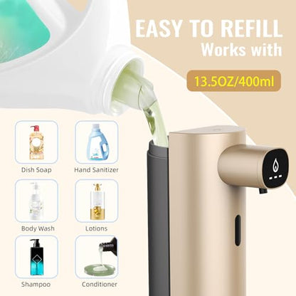 Automatic Liquid Soap Dispenser Touchless, USB Rechargeable Smart Hand Soap Dispenser, 13.5oz/400ml, 3-Level Adjustable, Compatible with Thick Thin Dish Soap for Bathroom Kitchen, Clog-Free (Gold) - color: Gold