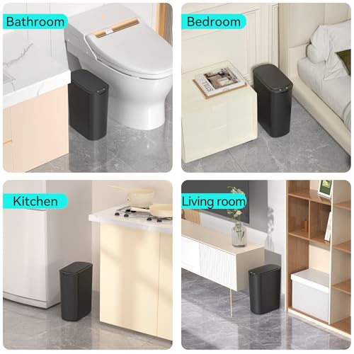 5 Gallon Motion Sensor Bathroom Trash Can Automatic Garbage Cans with Lid Touchless Smart Slim Plastic Trash Bin for Kitchen, Bedroom, Toilet, Office, Living Room - color: Black
