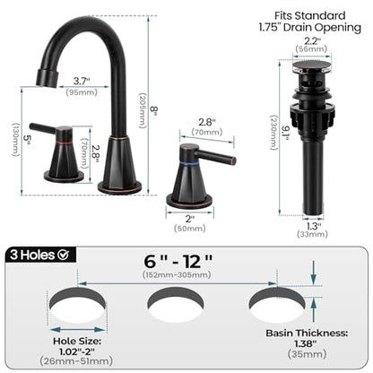 8 Inch Bathroom Faucet 3 Hole ORB 2 Handle Bathroom Sink Faucet | Stainless Steel, 360° Swivel Spout, Widespread 2 Handle, Includes Pop-Up Drain,Water Supply Lines,Oil Rubbed Bronze - color: Oil Rubbed Bronze