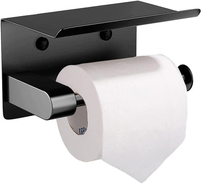 Premium Toilet Paper Holder with Phone Shelf, Wall Mounted, for Bathroom, Living Room, Restroom, RV, and so on, Stainless Steel-Rustproof,Tissue Roll Holder with Storage Shelf-Black(YaoJooHome) - color: Black