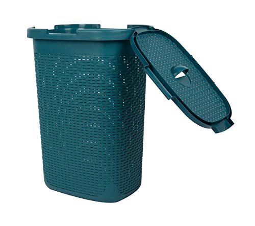 Mind Reader Slim Laundry Hamper with Lid, 60L Tall Clothes Basket, Narrow Tapered Design for Bathrooms, Closets and Laundry Rooms, Plastic, Blue - color: Blue, size: 1 Piece