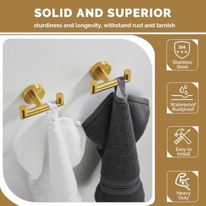 Angle Simple Towel Hooks 2 Pack, Double Bath Towel Holder Brushed Dark Gold | SUS304 Stainless Steel, Robe Coat Wall Hook for Bathroom Entryway Closet, Screws Mount - color: Brushed Dark Gold, size: 2 Pack