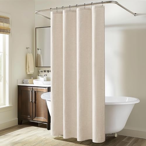 MIULEE Linen Fabric Shower Curtain Cream Beige W48*L72 8 Metal Hooks | Modern, Heavy Duty, Curtain Set, Waterproof Neutral Thick Cloth Shower Curtains, Bathroom Bathtub, Washable - color: Cream, size: 48"W x 72"L (Pack of 1)