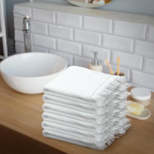 Fringed Reversible Fingertip Hand Towel (Size 11" W x 18" L) Terry Cotton Washcloth Set for Face and Bathroom use. (Black, 3)