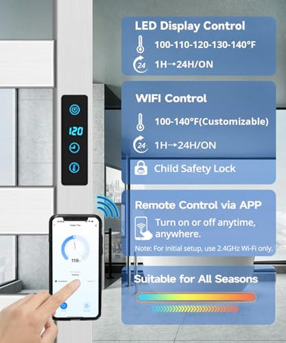 WiFi Heated Towel Rack Wall Mounted, Electric Towel Warmer, Brushed Nickel | WiFi App Remote, Foldable Space-Saving Bracket, Child Lock, 5 Temp Levels, 1–24H Timer, LED Display, Stainless Steel, Plug-in - color: Brushed Nickel