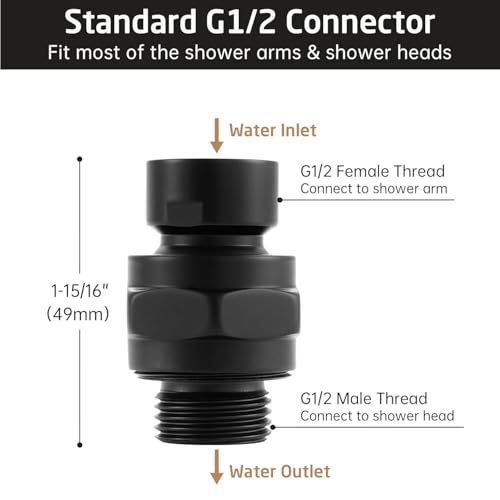 Shower Head Swivel Ball Adapter, All Metal Adjustable Shower Arm Extension Connector Universal Showering Component Solid Brass Matte Black - color: Matte Black