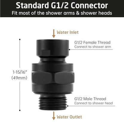 Shower Head Swivel Ball Adapter, All Metal Adjustable Shower Arm Extension Connector Universal Showering Component Solid Brass Matte Black - color: Matte Black