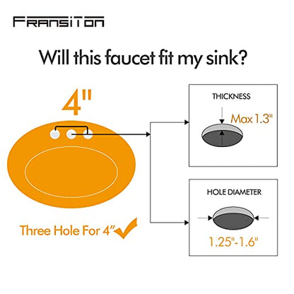 Bathroom Sink Faucet FRANSITON 4 Inch 2 Handle Lead-Free Brushed Glod Bath Sink Faucet with Pop-up Drain Stopper and Supply Hoses - color: Brushed Gold