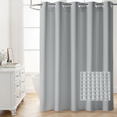 River Dream 86" Extra Long No Hooks Shower Curtain with Snap in Liner, Waffle Weave Cotton Blend,Hotel Quality,Black,71Wx86L - color: Grey, size: 71"W x 86"L (Pack of 1)