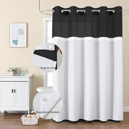 Colorful Star No Hook Shower Curtain with Snap in Fabric Liner, Waffle Weave Heavy Duty Thick Shower Curtains with Mesh Top Window, Hotel Style Waterproof Bathroom Curtain Set, 72 x 81 Inch, Black - color: Black, size: 72"W x 81"L (Pack of 1)