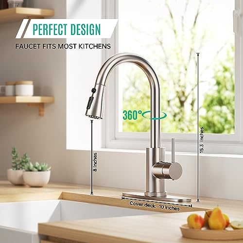 Kitchen Faucet with Pull-Down Spray Single Handle high arc Commercial Stainless Steel Brushed Nickel Kitchen Sink Faucet with Deck Suitable for bar Laundry RV Farmhouse (Brushed Nickel) - color: Brushed Nickel, style: Standard