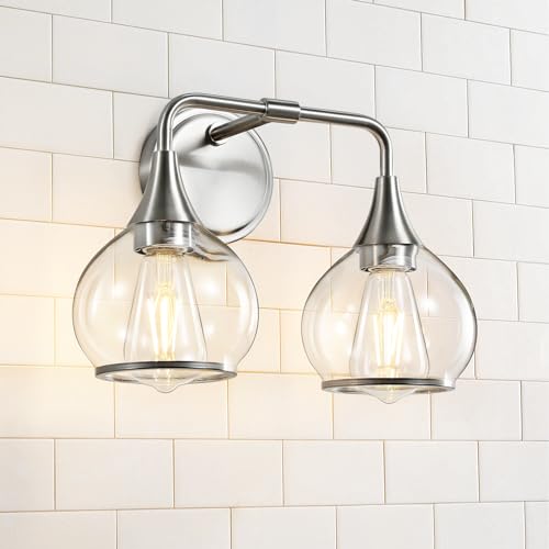 Brushed Nickel Bathroom Vanity Light 2 Lights Bathroom Light Fixtures Over Mirror with Clear Glass Shade 14 inch Wall Sconce Lighting Bath(Exclude E26 Bulb) - color: Brushed Nickel, size: 2 Light