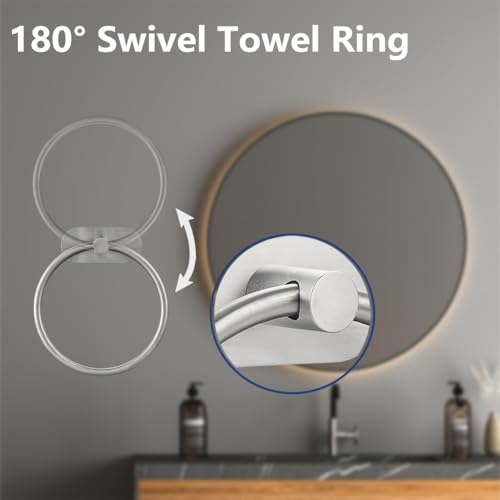 Self Adhesive Towel Ring and Toilet Paper Holder, No Drilling Stainless Steel Bathroom Hardware Set, Sturdy Bathroom Accessories for Home or Kitchen, Wall Mounted (Brushed Nickel) - color: Brushed Nickel
