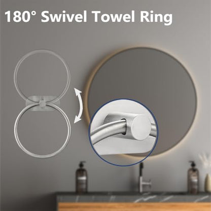 Self Adhesive Towel Ring and Toilet Paper Holder, No Drilling Stainless Steel Bathroom Hardware Set, Sturdy Bathroom Accessories for Home or Kitchen, Wall Mounted (Brushed Nickel) - color: Brushed Nickel