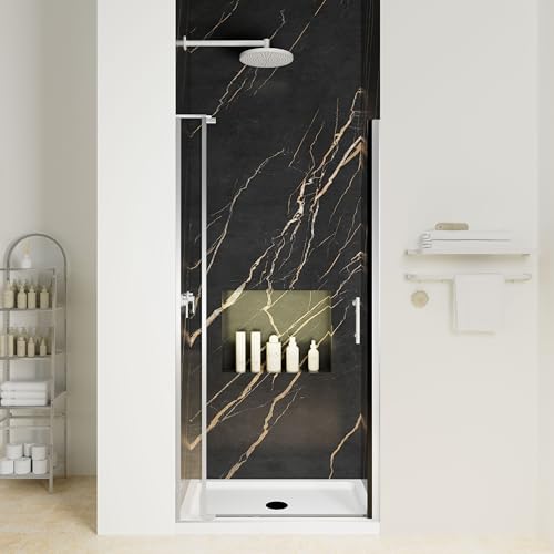 32-28''W x 72''H Pivot Shower Door, 4" Width Adjustment, 1/4"(6mm) Tempered Glass Shower Door, Headerless Frameless Shower Door, Reversible Installation (Brushed Nickel-Pivot, 32-28''W x 72''H) - color: Brushed Nickel-Pivot C-32-28''W x 72''H