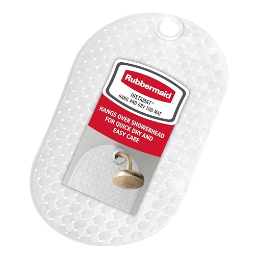 Rubbermaid INSTAMAT Bath Tub Shower Mat, Non-Slip Tub Mat with Suction Cups, Bath Mat Hangs on Showerhead for Quick Dry, 27.2 x 15.2 Inch, BPA-Free, Easy to Clean, for Inside Tub or Shower, Clear - color: Clear
